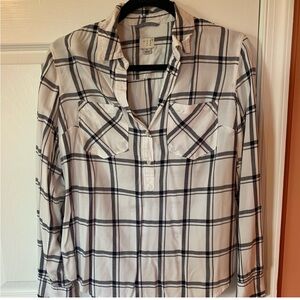 White and Black Plaid Button-Up Shirt